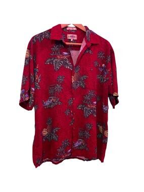 Campia Moda Mens Hawaiian Shirt XL Red Short Sleeve Button Up Cars Pineapple